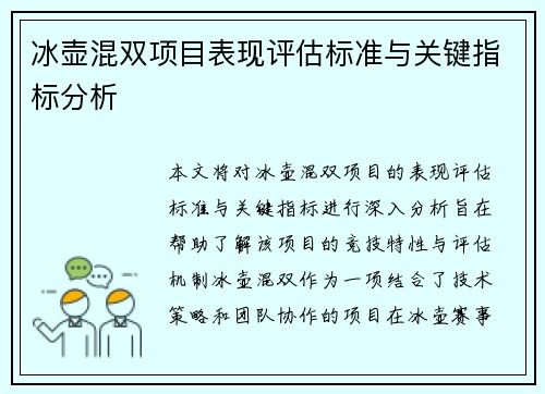 冰壶混双项目表现评估标准与关键指标分析