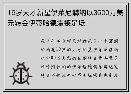19岁天才新星伊莱尼赫纳以3500万美元转会伊蒂哈德震撼足坛